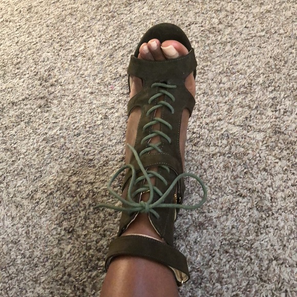 Forest Green Lace- Up Strappy Booties - Picture 3 of 7